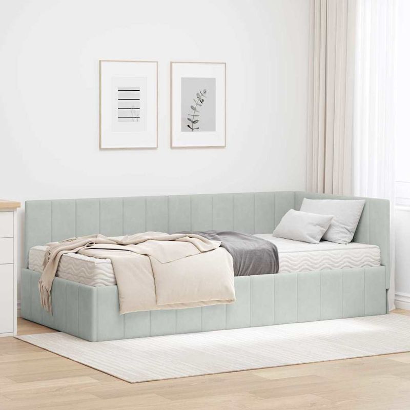 Casa si Gradina - Mobilier - Paturi si accesorii - Paturi - Cadru de pat coltar cu saltea Gri deschis 100 x 200 cm Catifea - Infinity.ro