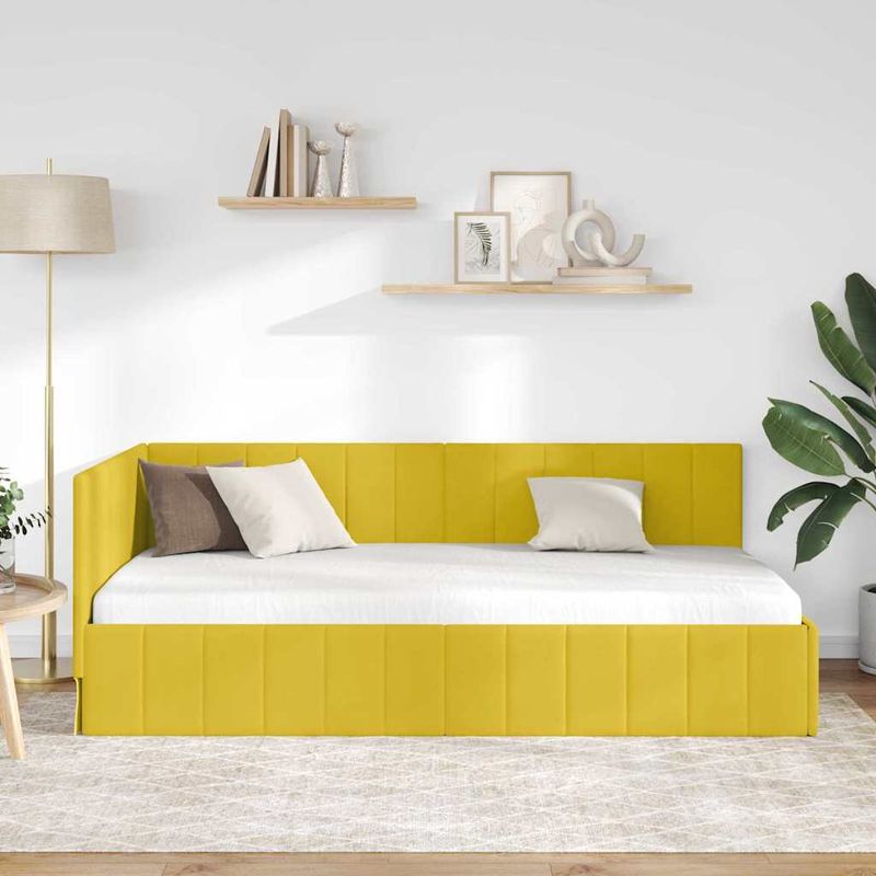 Casa si Gradina - Mobilier - Paturi si accesorii - Paturi - Cadru de pat coltar cu headboard Galben 100 x 200 cm Catifea - Infinity.ro