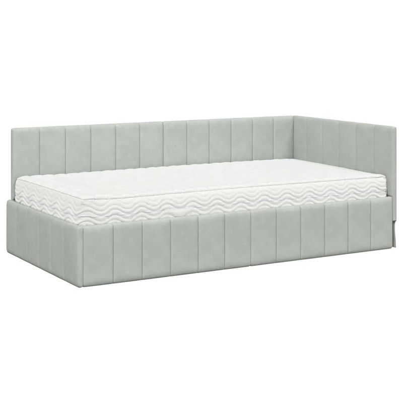 Casa si Gradina - Mobilier - Paturi si accesorii - Paturi - Cadru de pat coltar cu saltea Gri deschis 100 x 200 cm Catifea - Infinity.ro