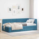 Casa si Gradina - Mobilier - Paturi si accesorii - Paturi - Cadru de pat coltar cu headboard albastru 90 x 200 cm Catifea - Infinity.ro