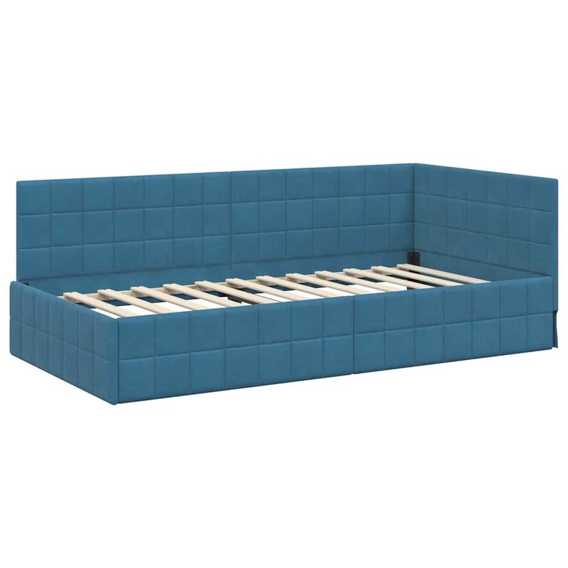Casa si Gradina - Mobilier - Paturi si accesorii - Paturi - Cadru de pat coltar cu headboard albastru 90 x 200 cm Catifea - Infinity.ro