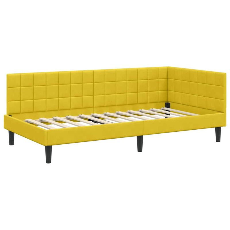 Casa si Gradina - Mobilier - Paturi si accesorii - Paturi - Cadru de pat coltar cu headboard Galben 90 x 190 cm Catifea - Infinity.ro