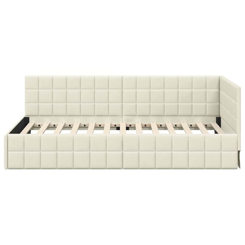 Casa si Gradina - Mobilier - Paturi si accesorii - Paturi - Cadru de pat coltar cu headboard Crem 90 x 190 cm Catifea - Infinity.ro