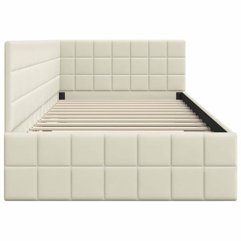 Casa si Gradina - Mobilier - Paturi si accesorii - Paturi - Cadru de pat coltar cu headboard Crem 90 x 190 cm Catifea - Infinity.ro