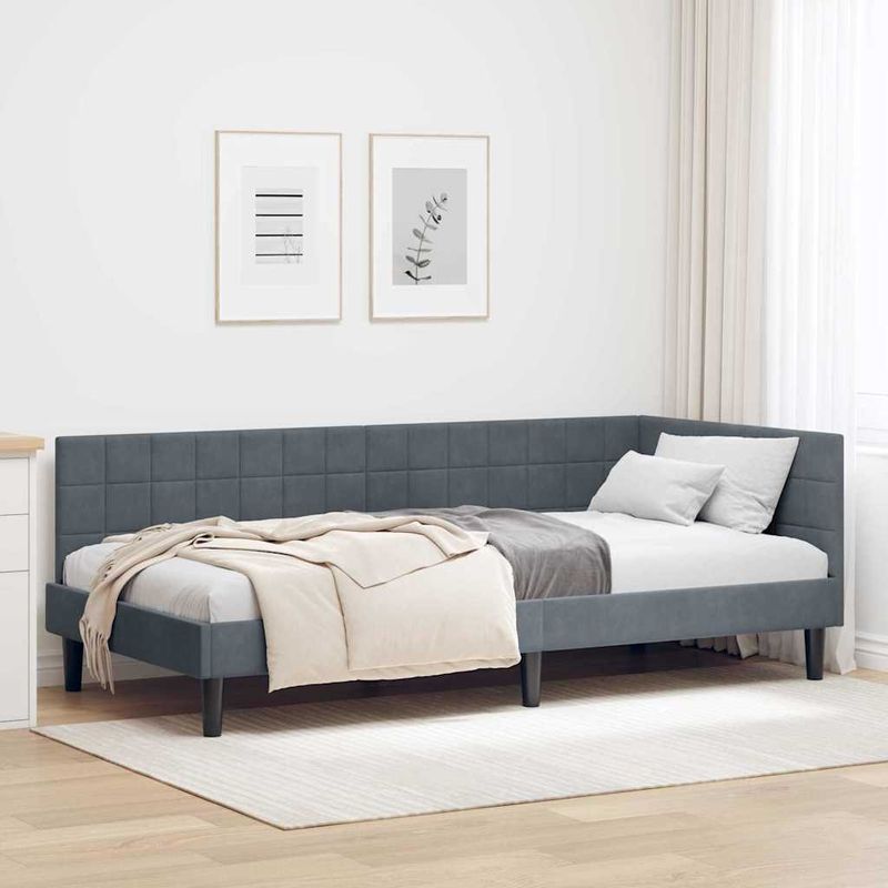 Casa si Gradina - Mobilier - Paturi si accesorii - Paturi - Cadru de pat coltar Gri inchis 100 x 200 cm Catifea - Infinity.ro