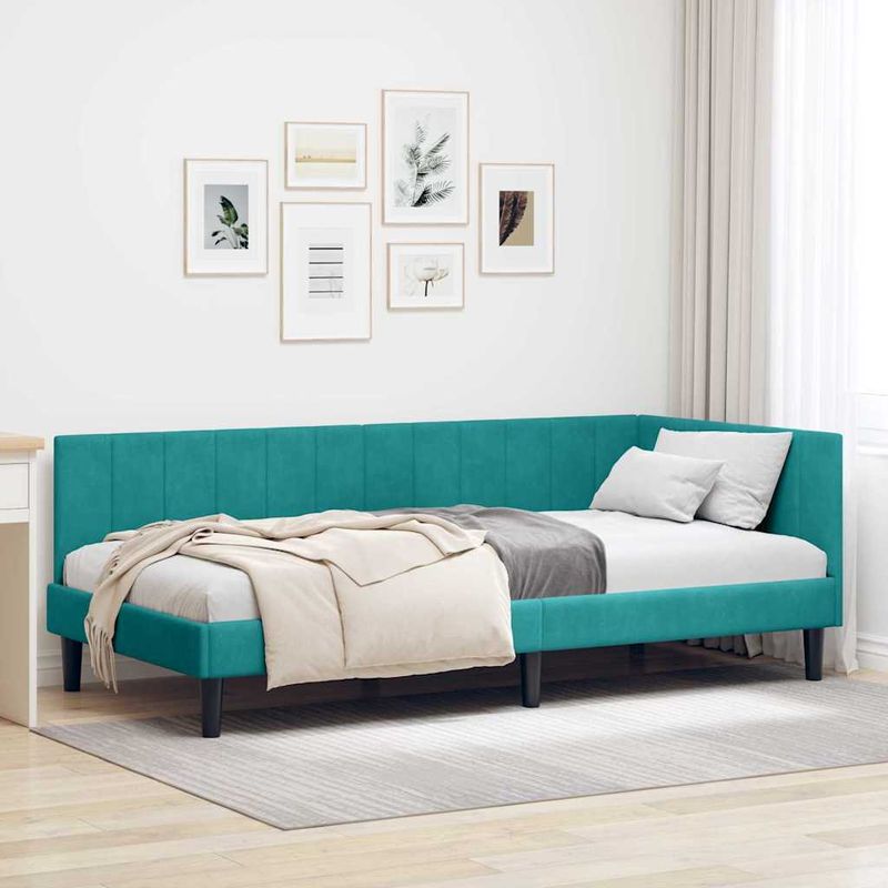 Casa si Gradina - Mobilier - Paturi si accesorii - Paturi - Cadru de pat coltar cu headboard Turcoaz 90 x 200 cm Catifea - Infinity.ro