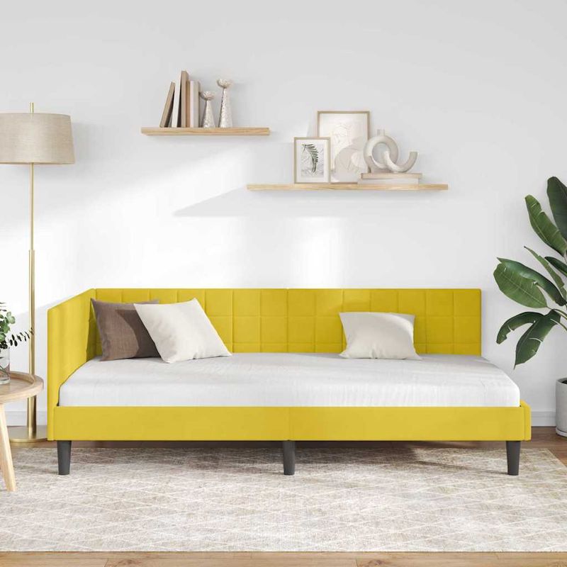 Casa si Gradina - Mobilier - Paturi si accesorii - Paturi - Cadru de pat coltar cu headboard Galben 90 x 190 cm Catifea - Infinity.ro