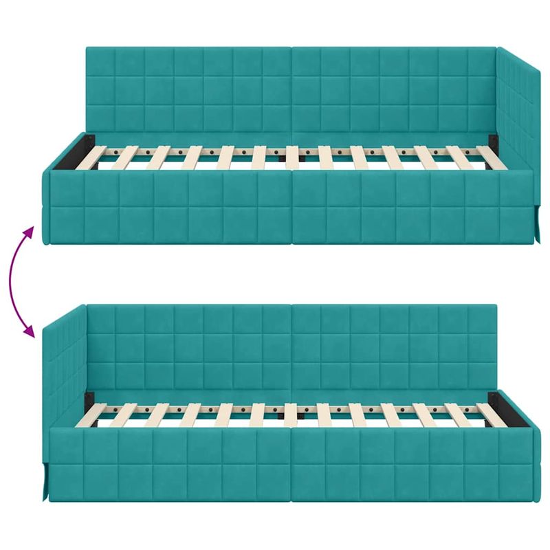 Casa si Gradina - Mobilier - Paturi si accesorii - Paturi - Cadru de pat coltar cu headboard Turcoaz 90 x 190 cm Catifea - Infinity.ro