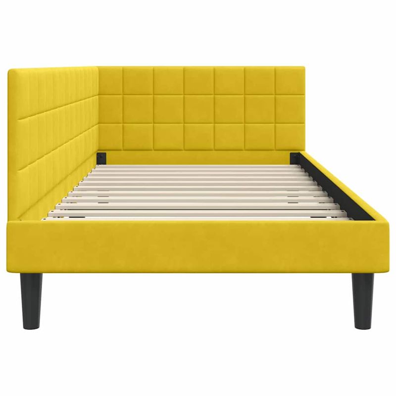 Casa si Gradina - Mobilier - Paturi si accesorii - Paturi - Cadru de pat coltar cu headboard Galben 90 x 190 cm Catifea - Infinity.ro