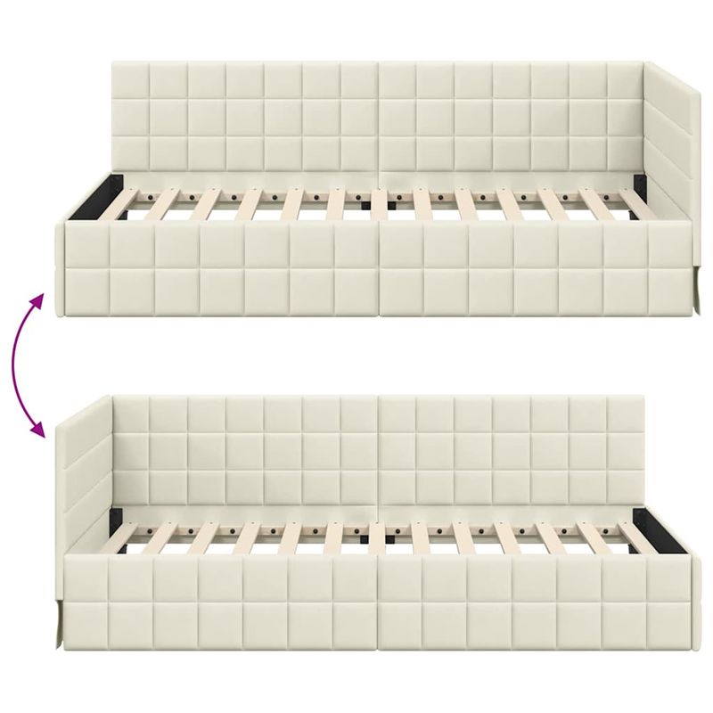 Casa si Gradina - Mobilier - Paturi si accesorii - Paturi - Cadru de pat coltar cu headboard Crem 90 x 190 cm Catifea - Infinity.ro