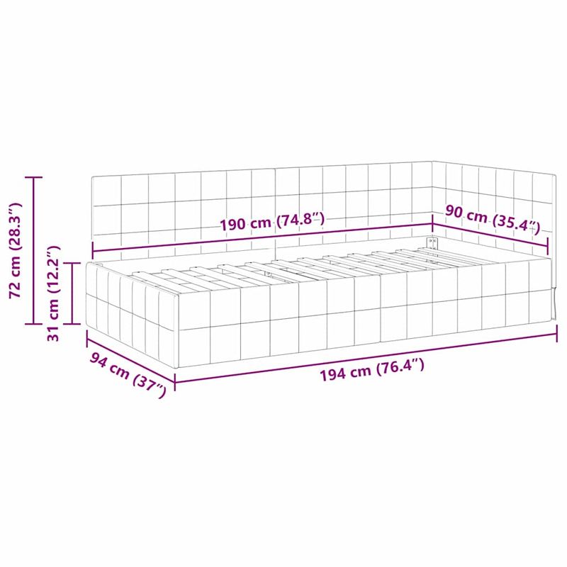 Casa si Gradina - Mobilier - Paturi si accesorii - Paturi - Cadru de pat coltar cu headboard Crem 90 x 190 cm Catifea - Infinity.ro