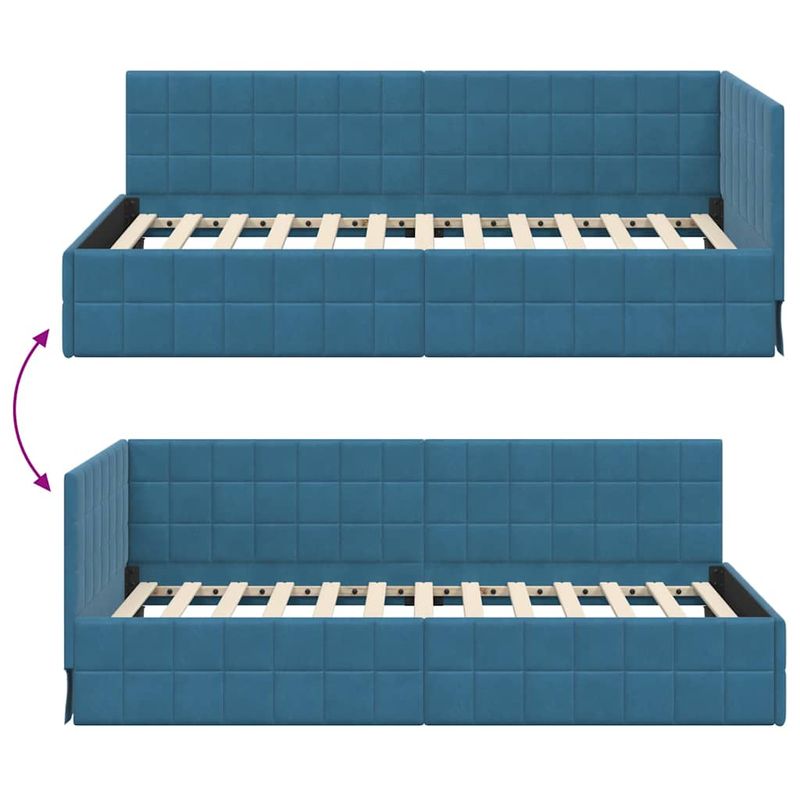 Casa si Gradina - Mobilier - Paturi si accesorii - Paturi - Cadru de pat coltar cu headboard albastru 90 x 200 cm Catifea - Infinity.ro