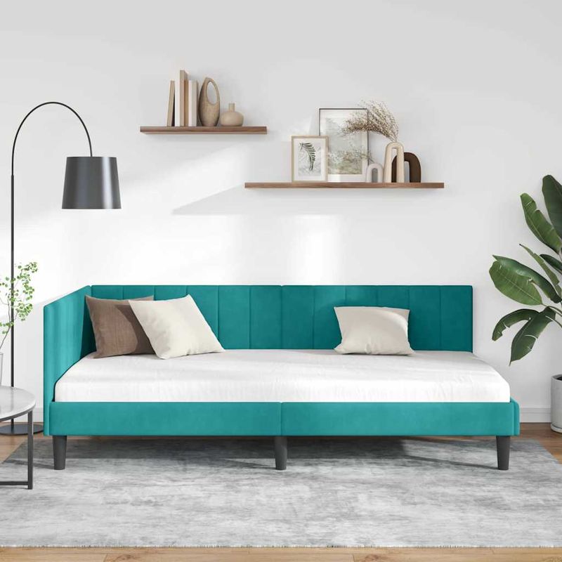 Casa si Gradina - Mobilier - Paturi si accesorii - Paturi - Cadru de pat coltar cu headboard Turcoaz 90 x 200 cm Catifea - Infinity.ro