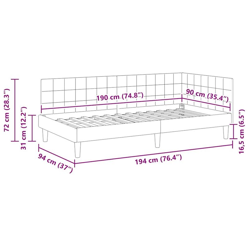 Casa si Gradina - Mobilier - Paturi si accesorii - Paturi - Cadru de pat coltar cu headboard Galben 90 x 190 cm Catifea - Infinity.ro