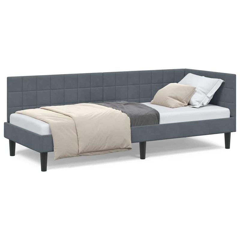 Casa si Gradina - Mobilier - Paturi si accesorii - Paturi - Cadru de pat coltar cu headboard Gri inchis 80 x 200 cm Catifea - Infinity.ro