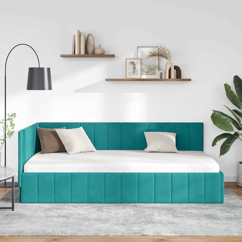 Casa si Gradina - Mobilier - Paturi si accesorii - Paturi - Cadru de pat coltar cu headboard Turcoaz 100 x 200 cm Catifea - Infinity.ro