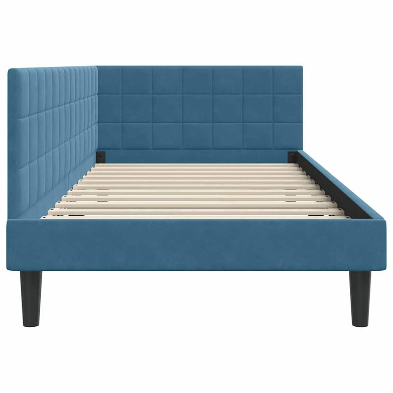 Casa si Gradina - Mobilier - Paturi si accesorii - Paturi - Cadru de pat coltar cu headboard albastru 90 x 200 cm Catifea - Infinity.ro