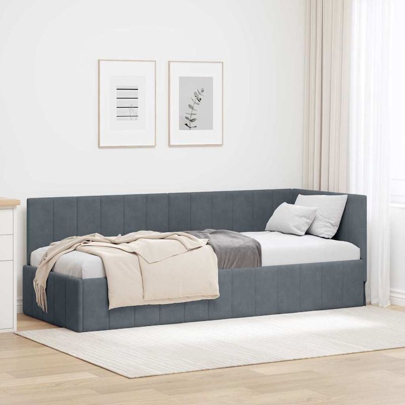 Casa si Gradina - Mobilier - Paturi si accesorii - Paturi - Cadru de pat coltar cu headboard Gri inchis 80 x 200 cm Catifea - Infinity.ro
