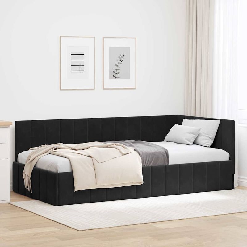 Casa si Gradina - Mobilier - Paturi si accesorii - Paturi - Cadru de pat coltar cu headboard Negru 90 x 200 cm Catifea - Infinity.ro