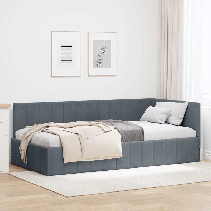 Casa si Gradina - Mobilier - Paturi si accesorii - Paturi - Cadru de pat coltar cu headboard Gri inchis 90 x 200 cm Catifea - Infinity.ro
