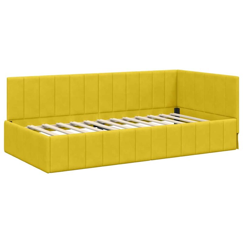 Casa si Gradina - Mobilier - Paturi si accesorii - Paturi - Cadru de pat coltar cu headboard Galben 90 x 190 cm Catifea - Infinity.ro