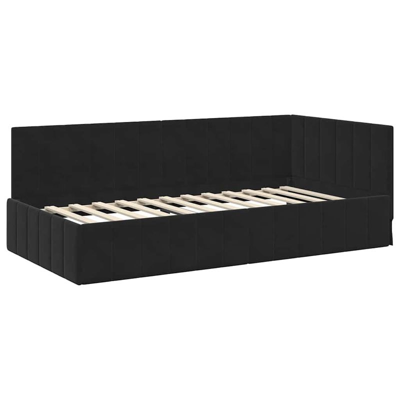 Casa si Gradina - Mobilier - Paturi si accesorii - Paturi - Cadru de pat coltar cu headboard Negru 90 x 200 cm Catifea - Infinity.ro