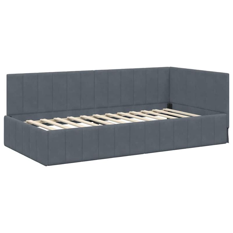 Casa si Gradina - Mobilier - Paturi si accesorii - Paturi - Cadru de pat coltar cu headboard Gri inchis 90 x 200 cm Catifea - Infinity.ro