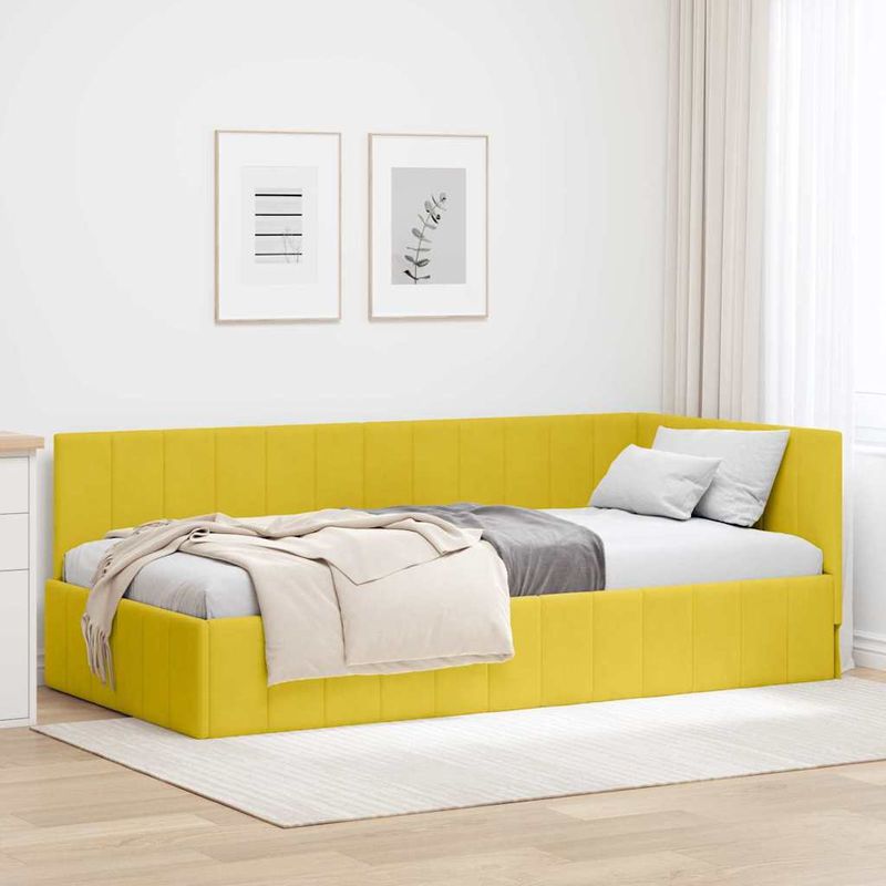Casa si Gradina - Mobilier - Paturi si accesorii - Paturi - Cadru de pat coltar cu headboard Galben 90 x 200 cm Catifea - Infinity.ro