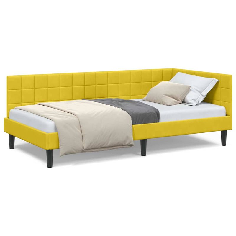 Casa si Gradina - Mobilier - Paturi si accesorii - Paturi - Cadru de pat coltar cu headboard Galben 90 x 200 cm Catifea - Infinity.ro