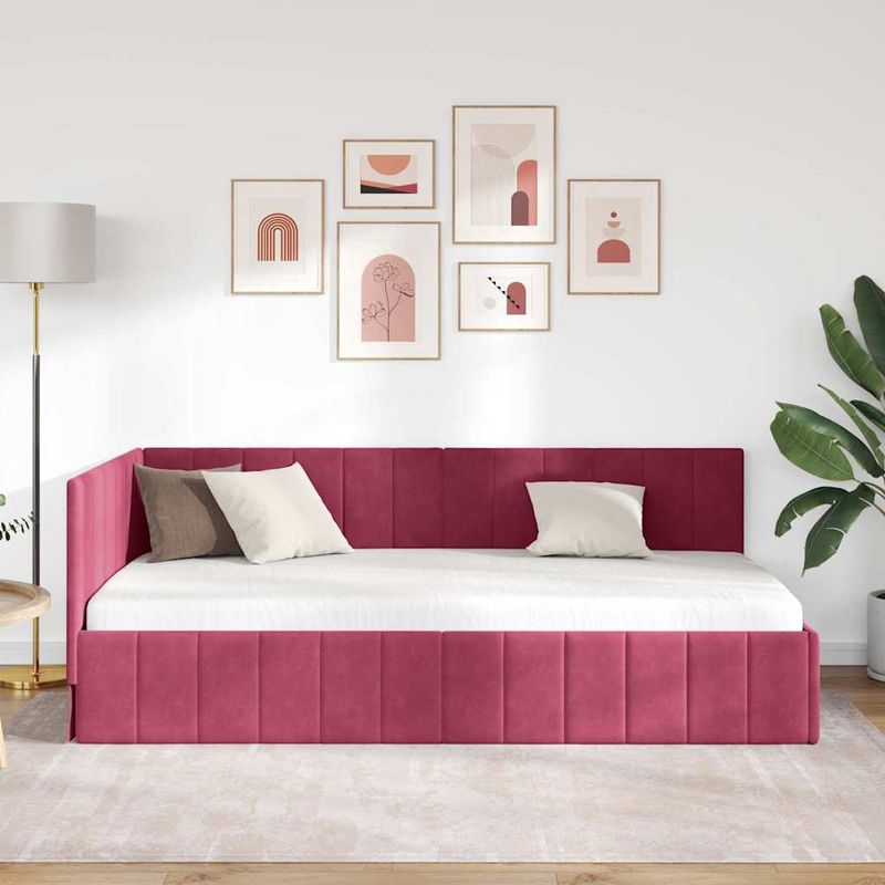 Casa si Gradina - Mobilier - Paturi si accesorii - Paturi - Cadru de pat coltar cu headboard bordo 90 x 190 cm Catifea - Infinity.ro