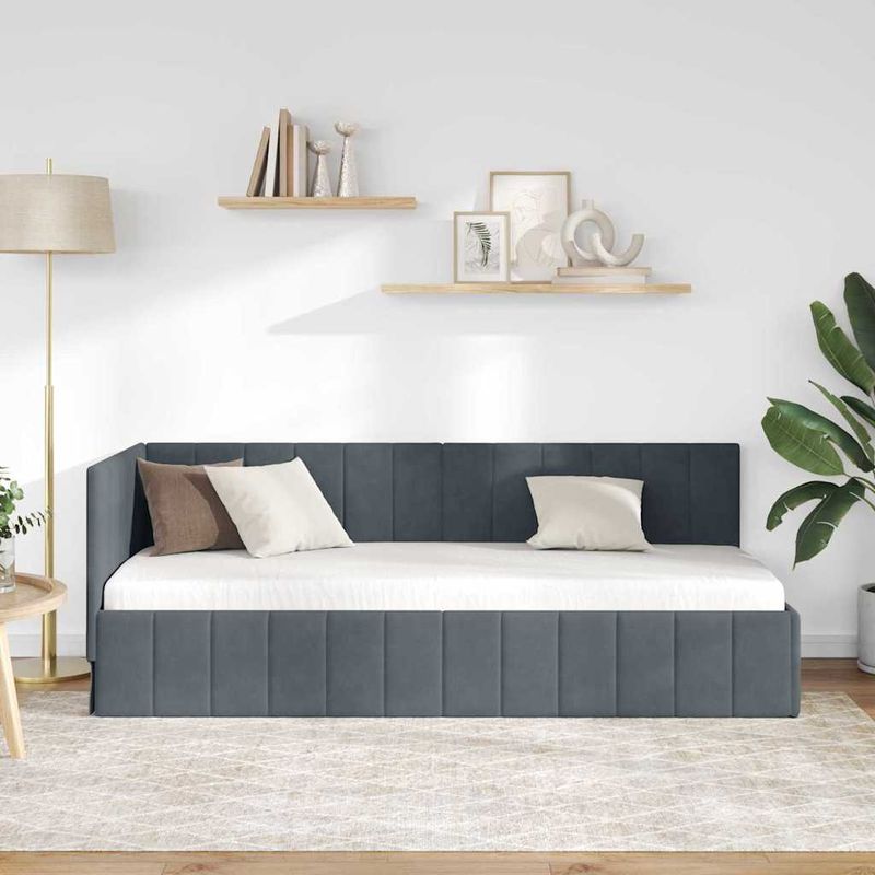 Casa si Gradina - Mobilier - Paturi si accesorii - Paturi - Cadru de pat coltar cu headboard Gri inchis 80 x 200 cm Catifea - Infinity.ro