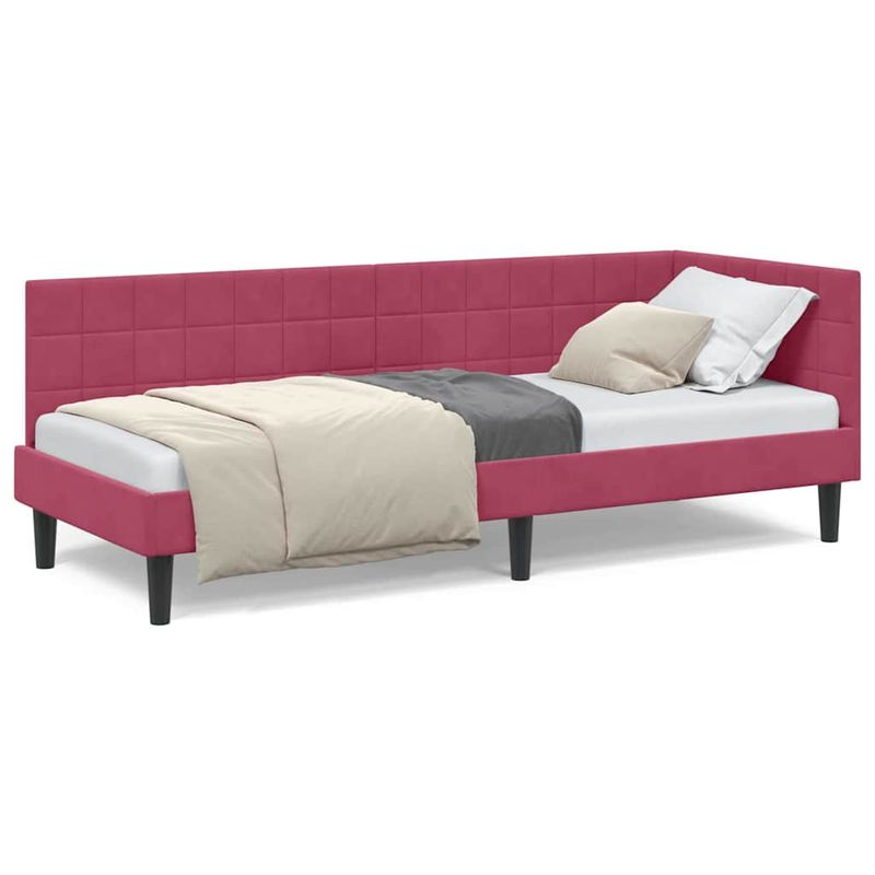 Casa si Gradina - Mobilier - Paturi si accesorii - Paturi - Cadru de pat coltar cu headboard bordo 80 x 200 cm Catifea - Infinity.ro