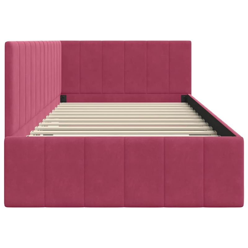 Casa si Gradina - Mobilier - Paturi si accesorii - Paturi - Cadru de pat coltar cu headboard bordo 90 x 200 cm Catifea - Infinity.ro
