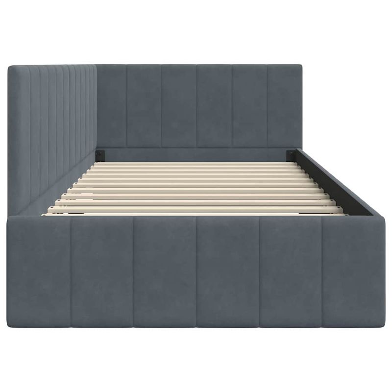 Casa si Gradina - Mobilier - Paturi si accesorii - Paturi - Cadru de pat coltar cu headboard Gri inchis 90 x 200 cm Catifea - Infinity.ro