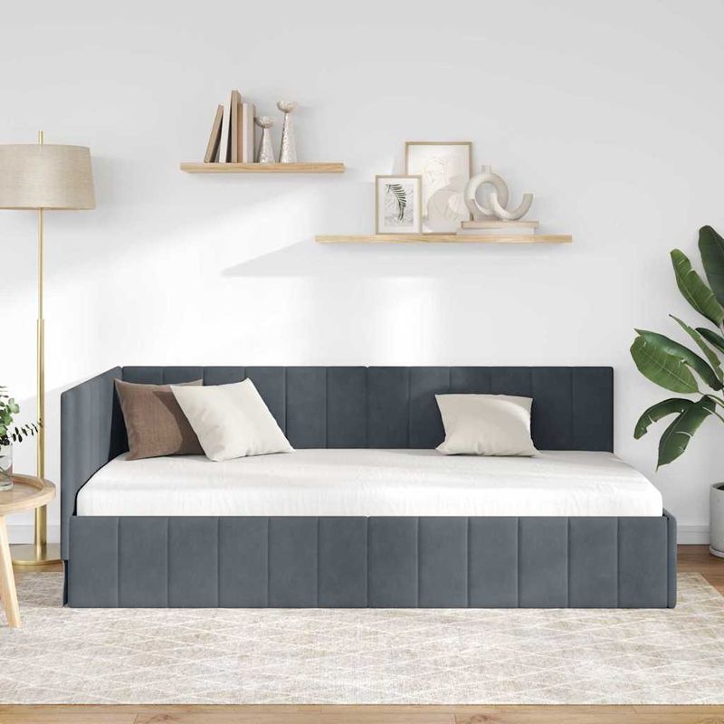Casa si Gradina - Mobilier - Paturi si accesorii - Paturi - Cadru de pat coltar Gri inchis 100 x 200 cm Catifea - Infinity.ro
