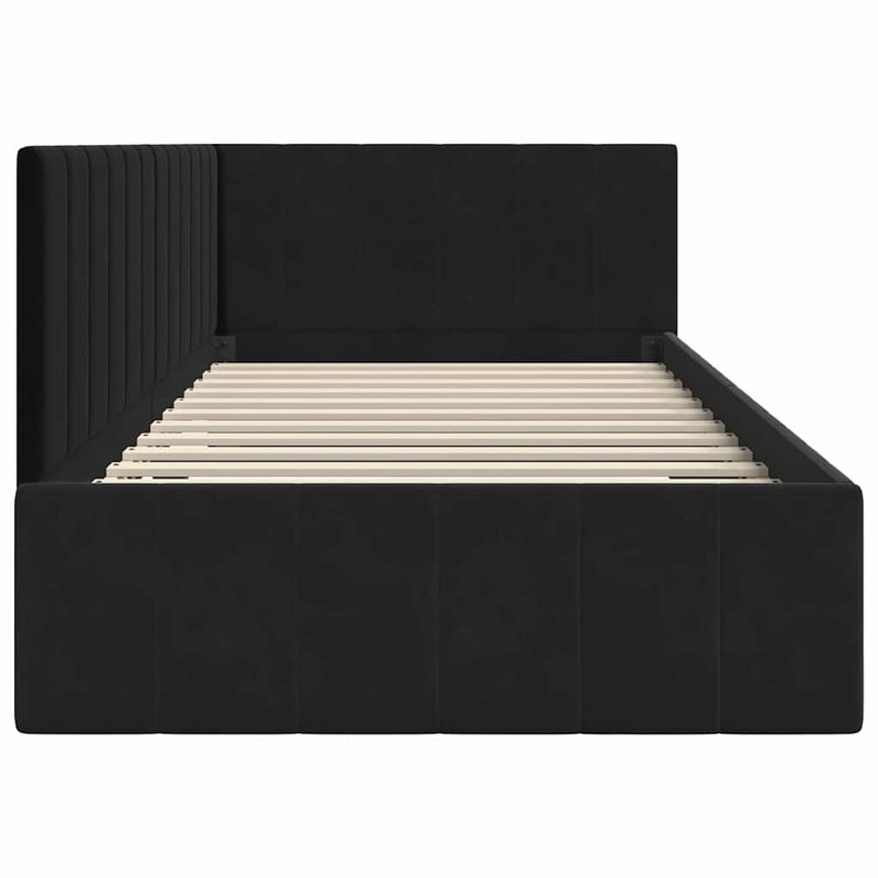 Casa si Gradina - Mobilier - Paturi si accesorii - Paturi - Cadru de pat coltar cu headboard Negru 90 x 200 cm Catifea - Infinity.ro