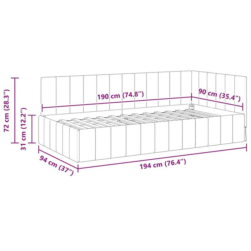Casa si Gradina - Mobilier - Paturi si accesorii - Paturi - Cadru de pat coltar cu headboard Galben 90 x 190 cm Catifea - Infinity.ro