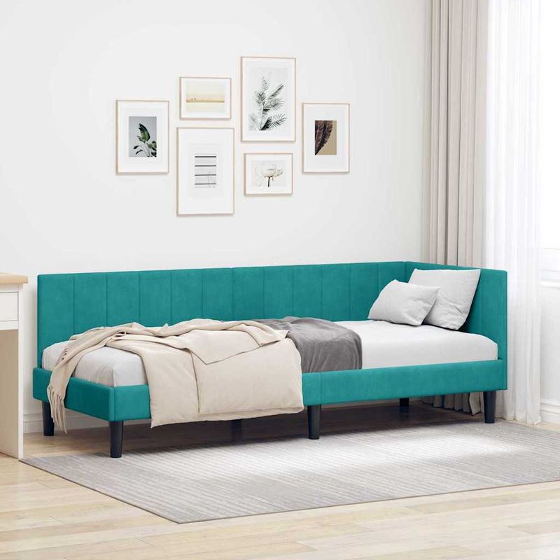 Casa si Gradina - Mobilier - Paturi si accesorii - Paturi - Cadru de pat coltar cu headboard Turcoaz 80 x 200 cm Catifea - Infinity.ro