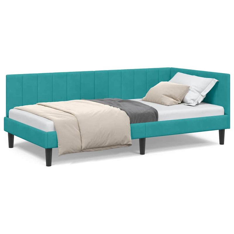 Casa si Gradina - Mobilier - Paturi si accesorii - Paturi - Cadru de pat coltar cu headboard Turcoaz 90 x 190 cm Catifea - Infinity.ro
