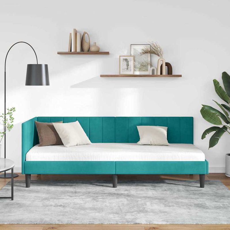 Casa si Gradina - Mobilier - Paturi si accesorii - Paturi - Cadru de pat coltar cu headboard Turcoaz 80 x 200 cm Catifea - Infinity.ro