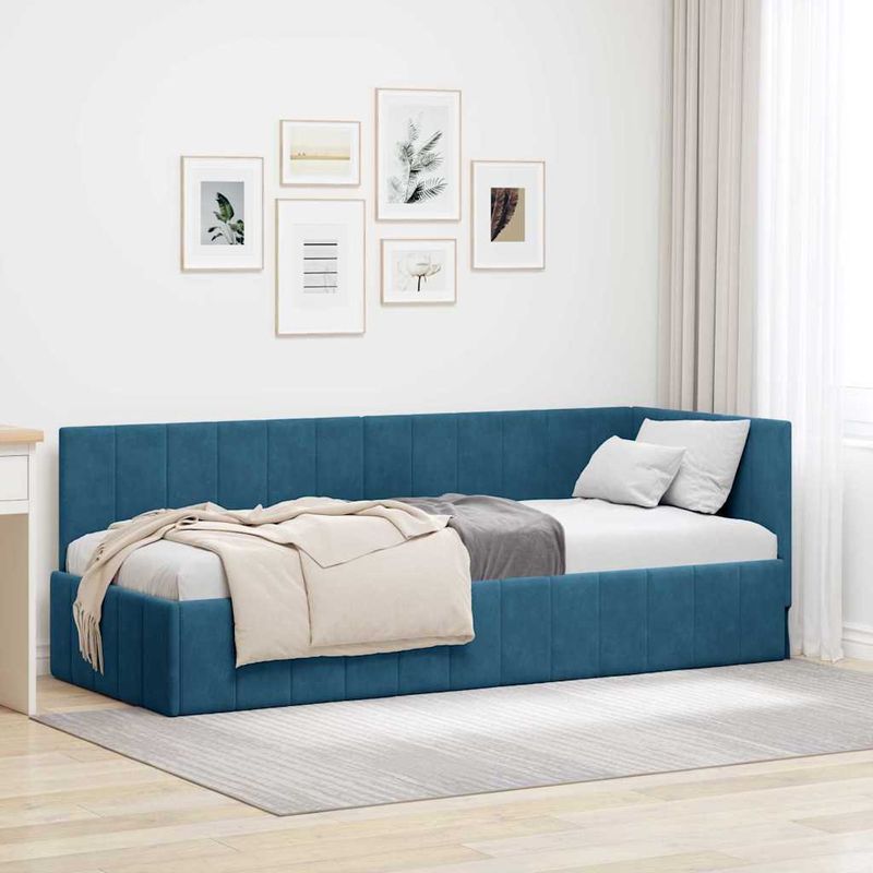 Casa si Gradina - Mobilier - Paturi si accesorii - Paturi - Cadru de pat coltar cu headboard albastru 80 x 200 cm Catifea - Infinity.ro