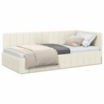 Casa si Gradina - Mobilier - Paturi si accesorii - Paturi - Cadru de pat coltar cu headboard Crem 90 x 190 cm Catifea - Infinity.ro
