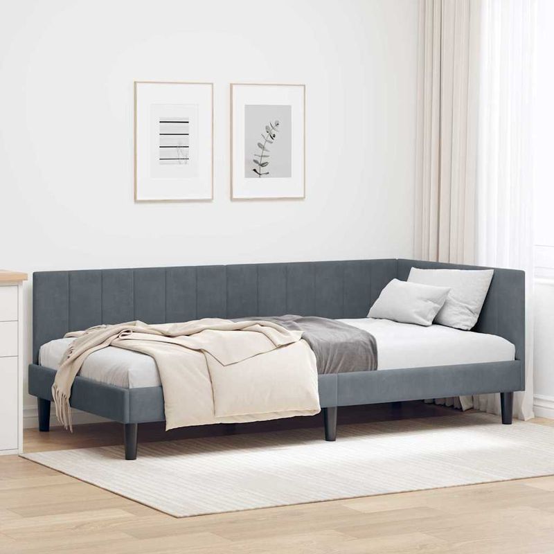 Casa si Gradina - Mobilier - Paturi si accesorii - Paturi - Cadru de pat coltar cu headboard Gri inchis 90 x 190 cm Catifea - Infinity.ro