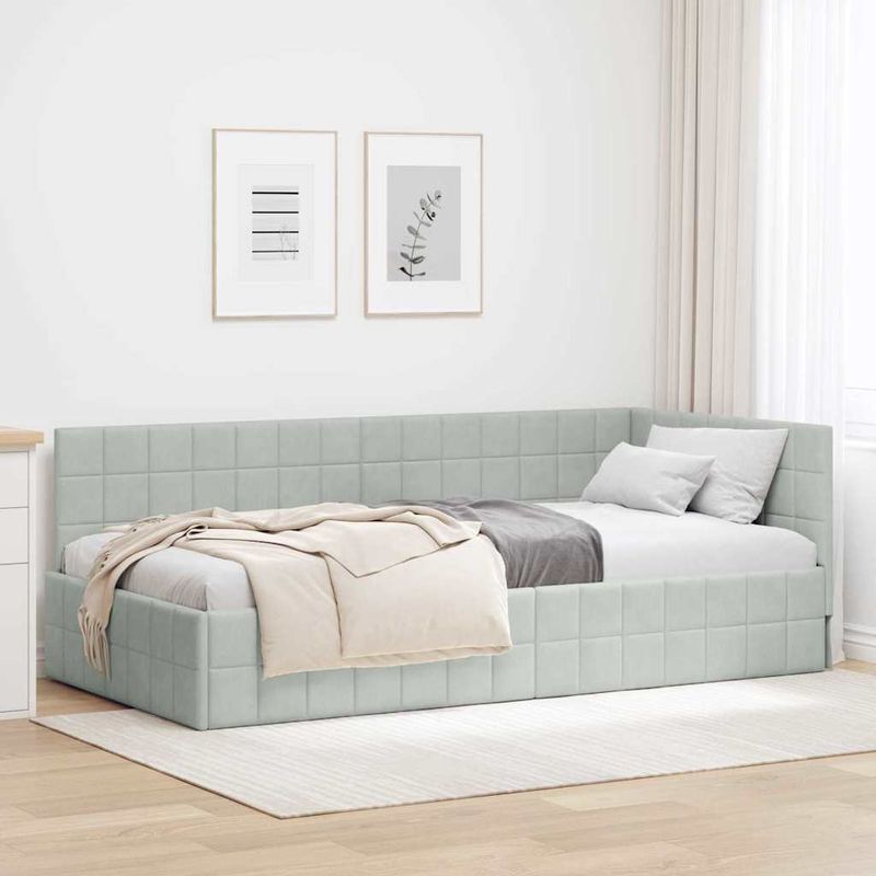 Casa si Gradina - Mobilier - Paturi si accesorii - Paturi - Cadru de pat coltar Gri deschis 100 x 200 cm Catifea - Infinity.ro