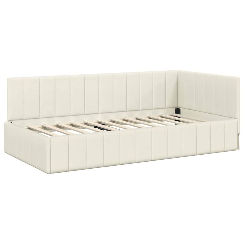 Casa si Gradina - Mobilier - Paturi si accesorii - Paturi - Cadru de pat coltar cu headboard Crem 90 x 190 cm Catifea - Infinity.ro