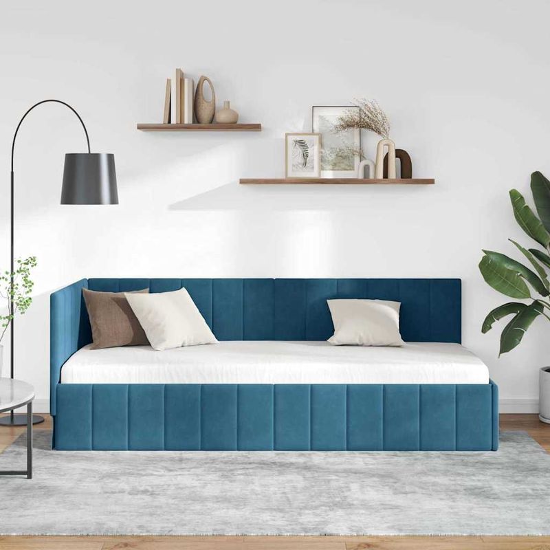 Casa si Gradina - Mobilier - Paturi si accesorii - Paturi - Cadru de pat coltar cu headboard albastru 80 x 200 cm Catifea - Infinity.ro