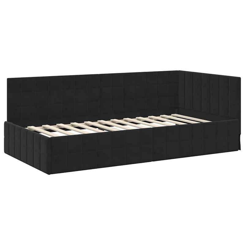 Casa si Gradina - Mobilier - Paturi si accesorii - Paturi - Cadru de pat coltar cu headboard Negru 90 x 190 cm Catifea - Infinity.ro