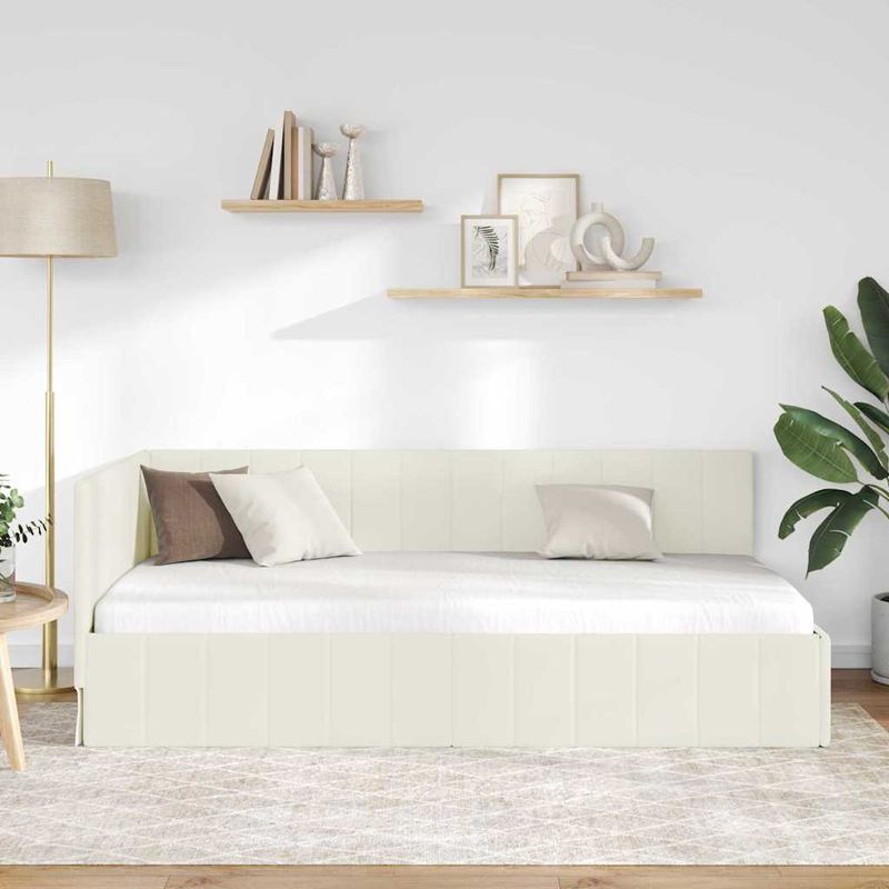 Casa si Gradina - Mobilier - Paturi si accesorii - Paturi - Cadru de pat coltar cu headboard Crem 90 x 190 cm Catifea - Infinity.ro