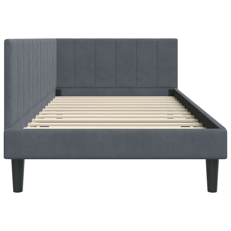 Casa si Gradina - Mobilier - Paturi si accesorii - Paturi - Cadru de pat coltar cu headboard Gri inchis 90 x 190 cm Catifea - Infinity.ro