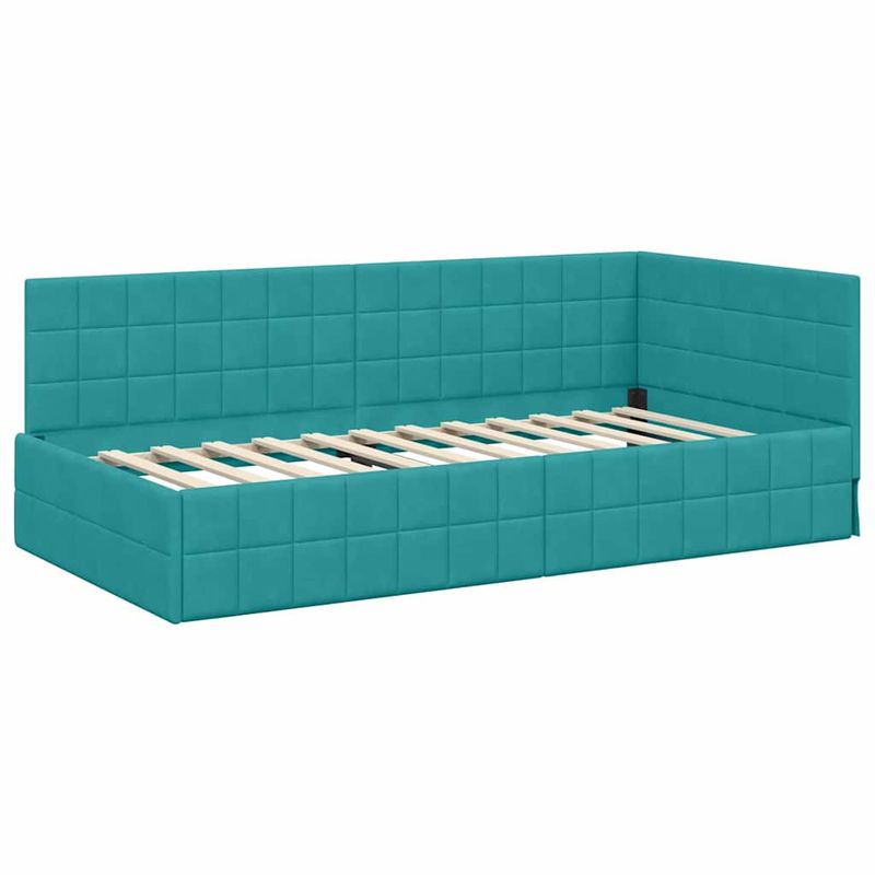 Casa si Gradina - Mobilier - Paturi si accesorii - Paturi - Cadru de pat coltar cu headboard Turcoaz 90 x 200 cm Catifea - Infinity.ro